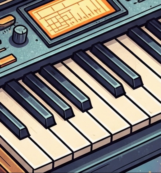 ピアノ鍵盤のイラスト カラフルなシンセサイザー風