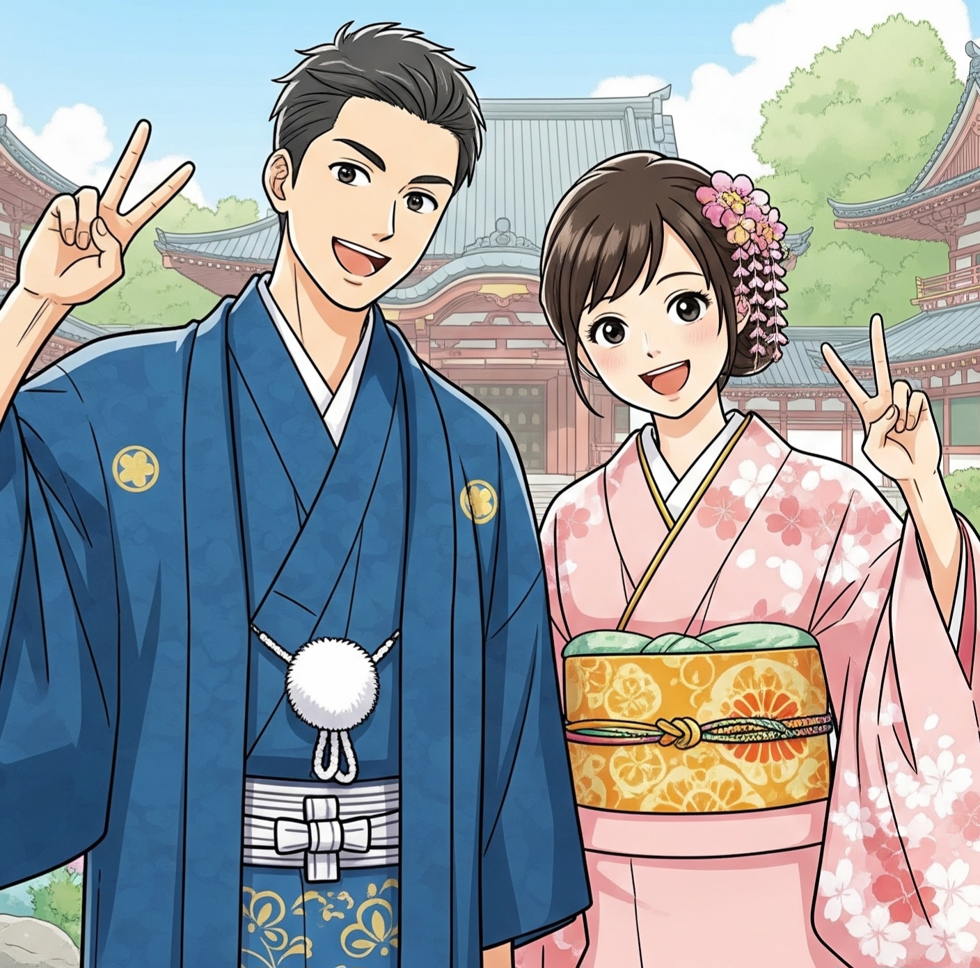 ピースのイラスト 着物姿